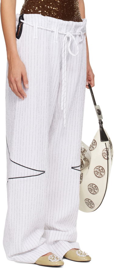 Панталони Tory Burch SSENSE Exclusive Pinstripe Crinkled Cotton Drawstring Baggy Trousers Бяло | 175600-008, 1