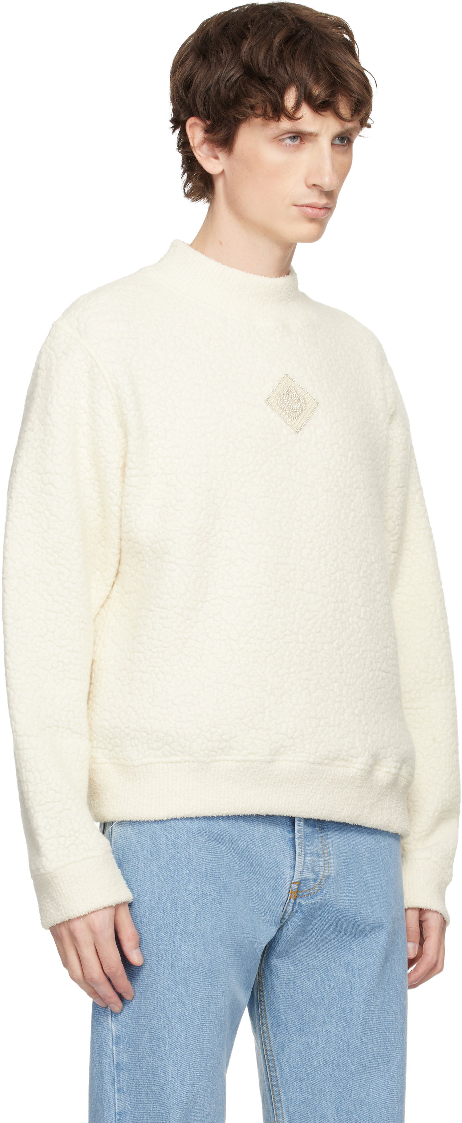 Пуловер Casablanca Cashmere Bouclé Mock-Neck Sweater Бяло | M-AW25-JTP-438-01, 1