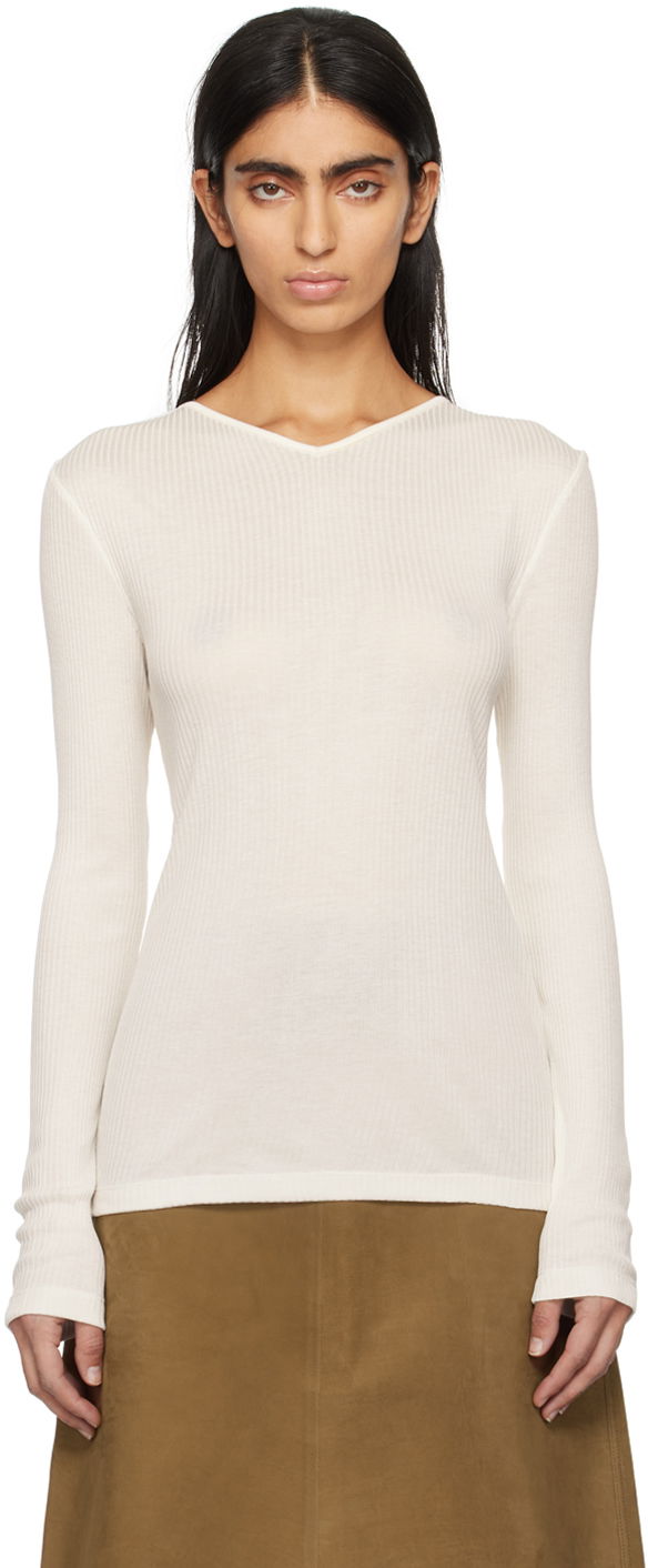 Тениска FERRAGAMO V-Neck Long Sleeve T-Shirt Бяло | 112599 - 770408