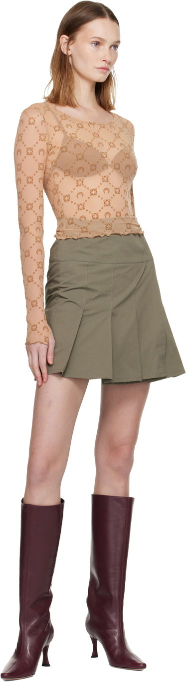Съкратен топ Marine Serre Moonogram Mesh Flock Long Sleeve Cropped Top Бежово | WTS012S CJER0005, 3