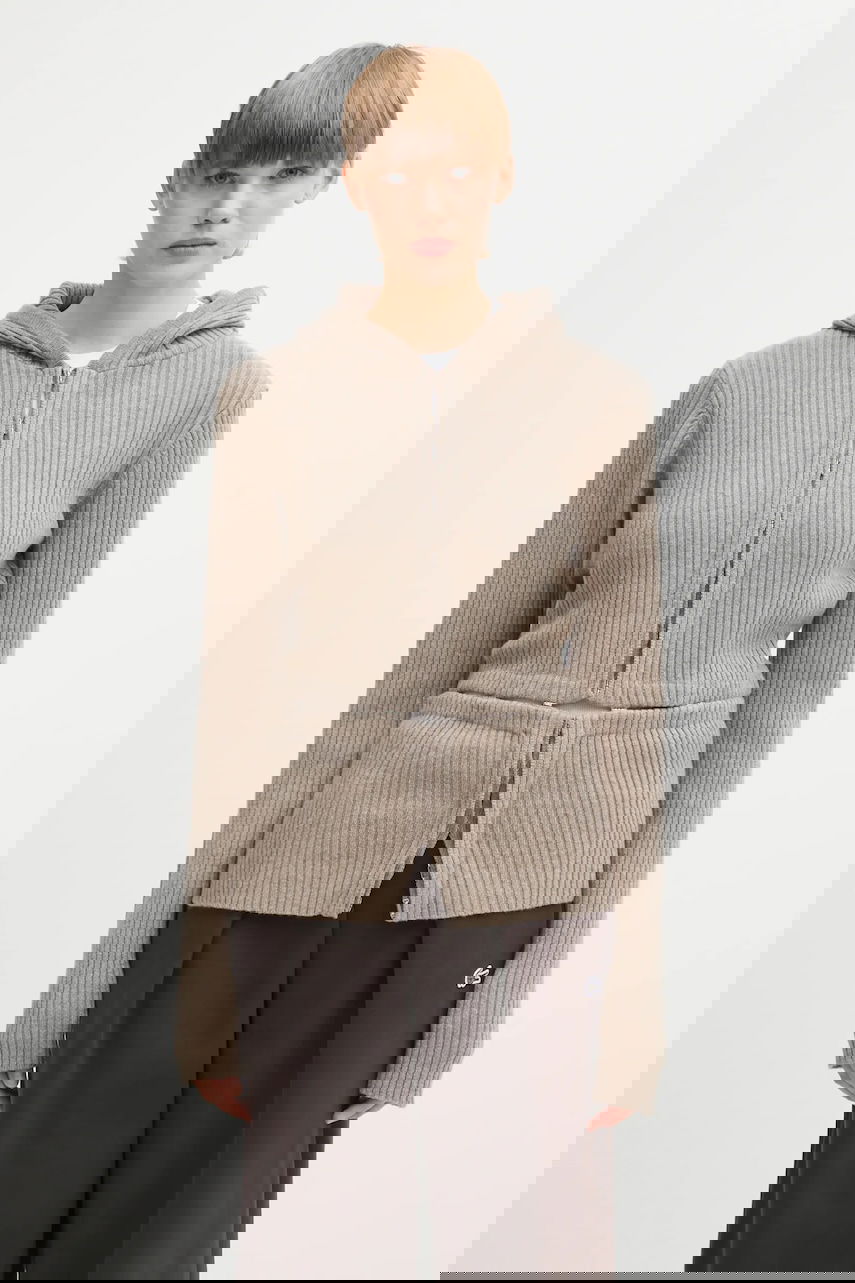 Пуловер HELIOT EMIL Heliot Emil Ribbed Hooded Wool Zip Cardigan Бежово | AW25.W.07.084.DST19, 0