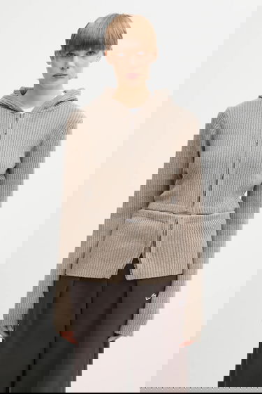 Пуловер HELIOT EMIL Heliot Emil Ribbed Hooded Wool Zip Cardigan Бежово | AW25.W.07.084.DST19, 0