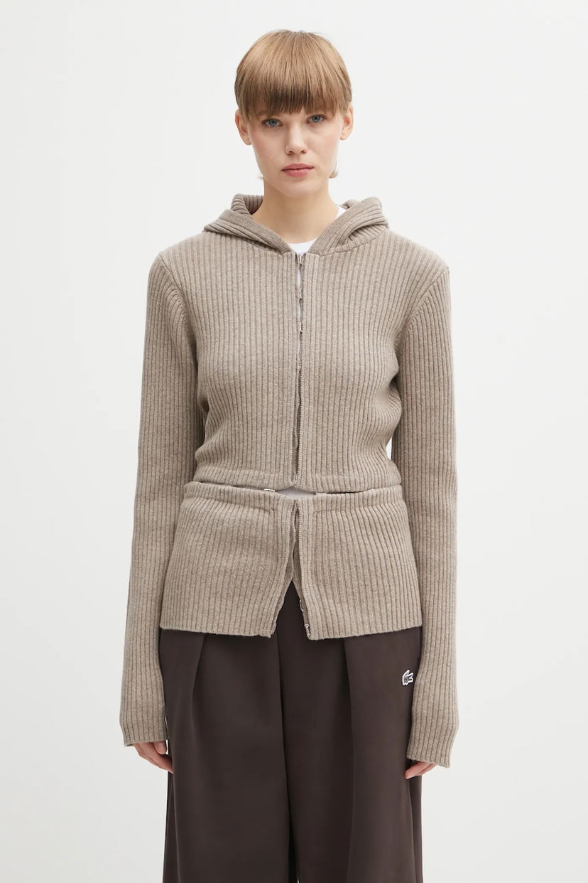 Пуловер HELIOT EMIL Heliot Emil Ribbed Hooded Wool Zip Cardigan Бежово | AW25.W.07.084.DST19