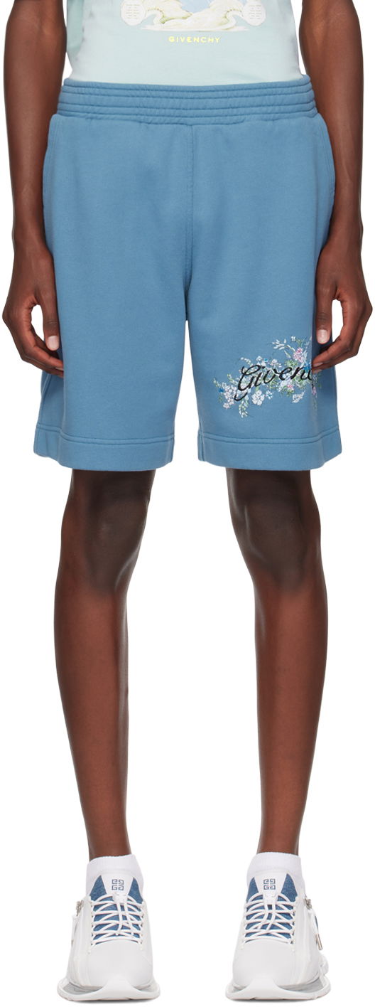 Къси панталони Givenchy Blue Floral Logo Shorts Синьо | BM515J3YMU495