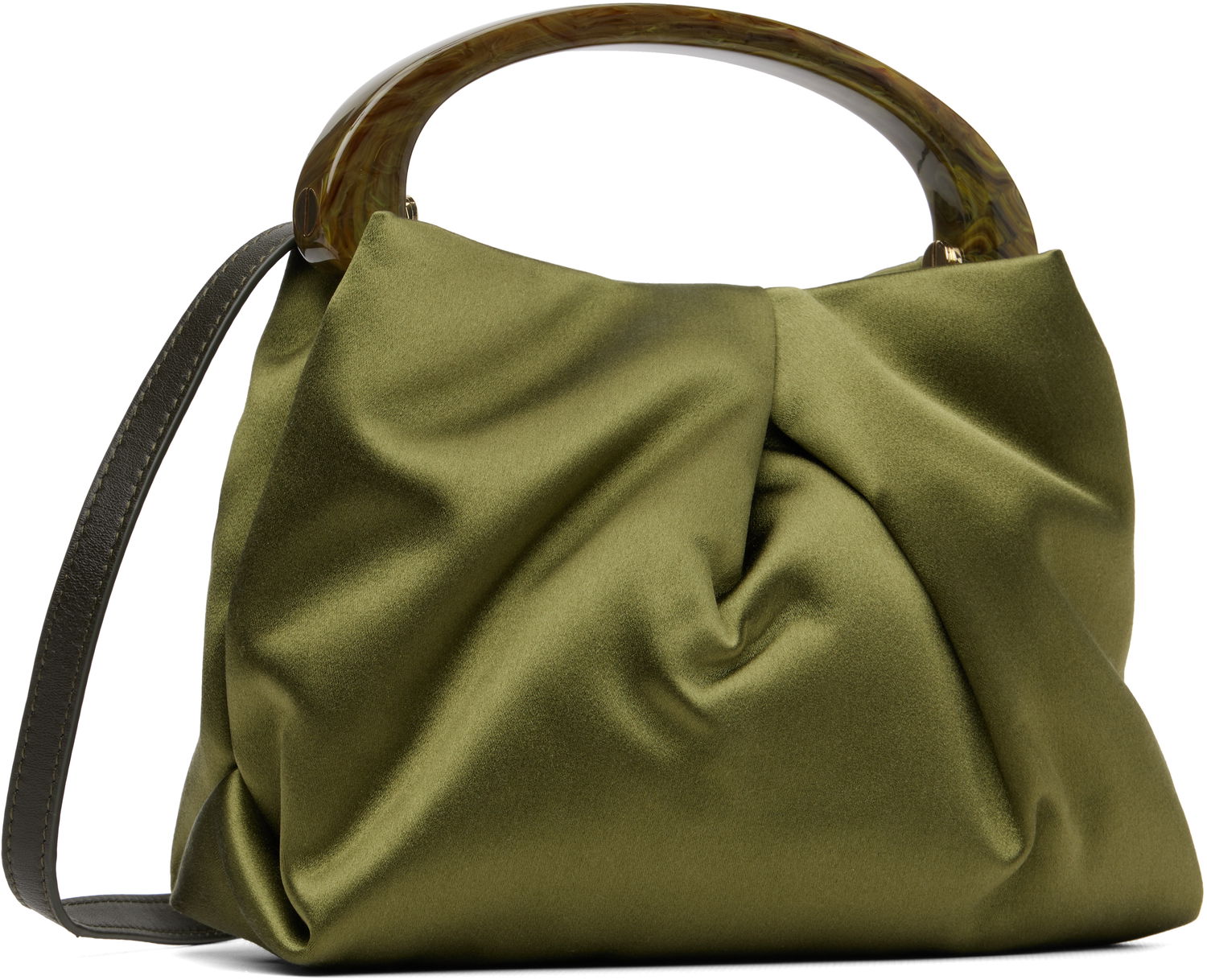 Дамска чанта Dries Van Noten Dries Van Noten Crisp Ruched Satin Handbag with Resin Handle Зелено | 252-011524-658, 1