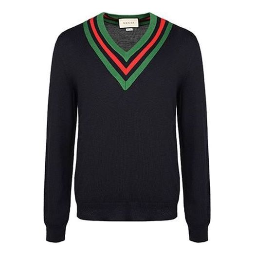 Пуловер Gucci Web V-Neck Sweater Синьо | 576802-XKAUK-4548, 0