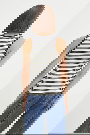 Потник GANNI GANNI Women's Striped Soft Cotton Rib Tank Top Бяло | T4144, 2
