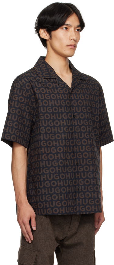 Риза BOSS Oversized-Fit Printed Cotton Poplin Shirt Зелено | 50545377, 2