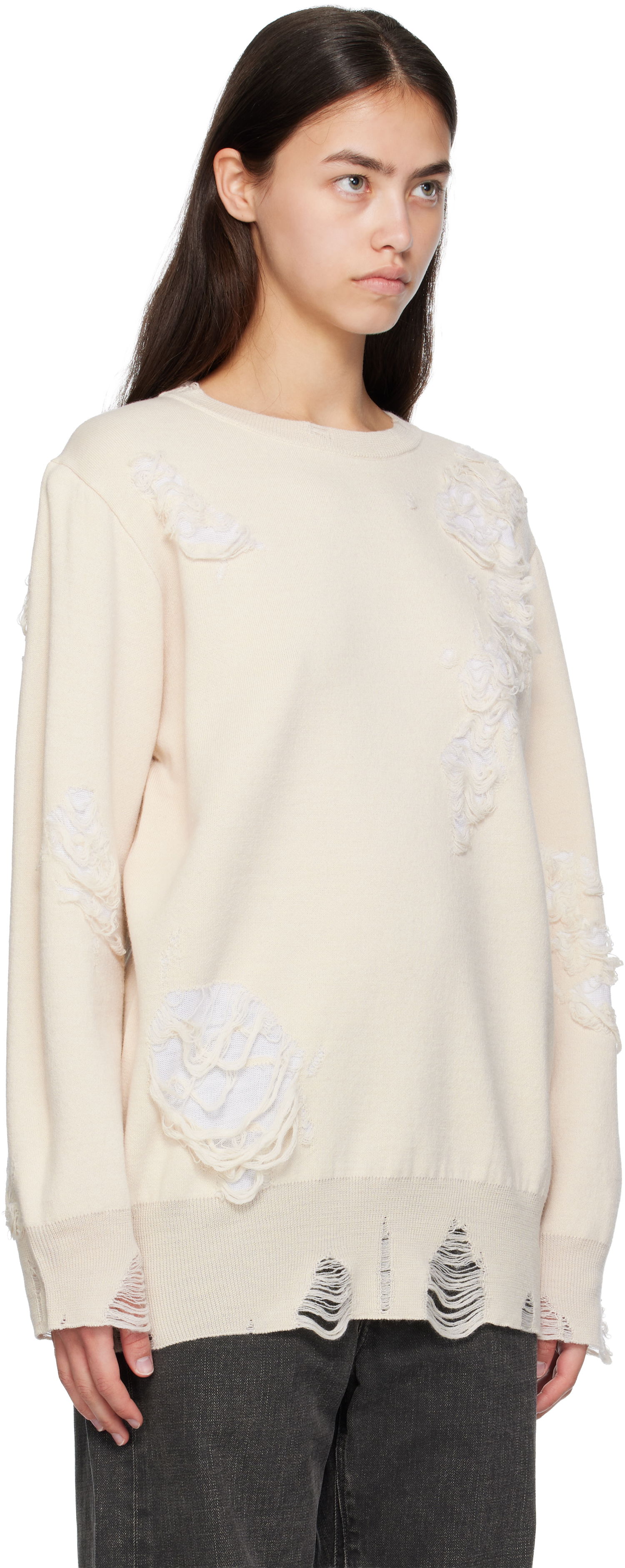 Пуловер Maison Margiela MM6 Maison Margiela Double-Faced Distressed Sweater Бежово | S52HL0046 M13131, 1