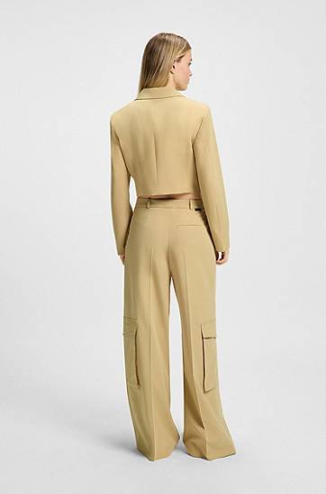 Яке BOSS Cropped Blazer with Tie Closure Жълто | 50537589, 1