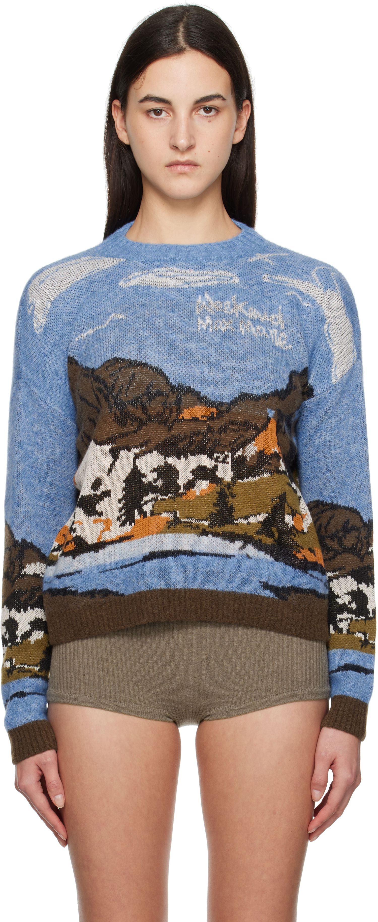 Пуловер Max Mara Weekend Landscape Print Wool Blend Sweater Синьо | 2425366272600 MM12204, 0