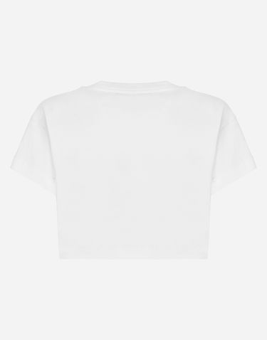 Тениска Dolce & Gabbana Cropped Jersey T-shirt With Flower Appliqué Бяло | F8U99ZGDCB1W0800, 1