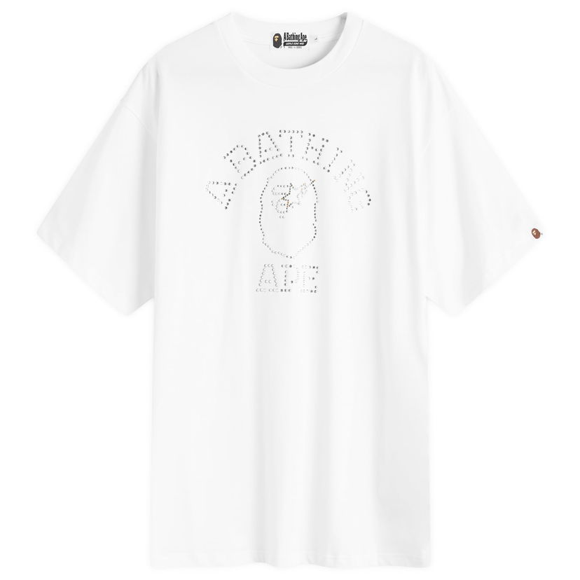 Тениска BAPE A Bathing Ape Rhinestone College T-Shirt Бяло | 001CSK301307M-WHT