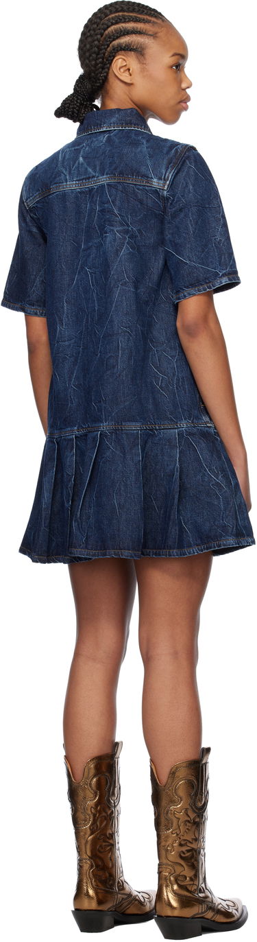 Pокля GANNI Ganni Crinkled Future Denim Mini Dress Синьо | J1594, 2