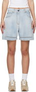 MSGM Perforated Light Washed Denim Shorts
