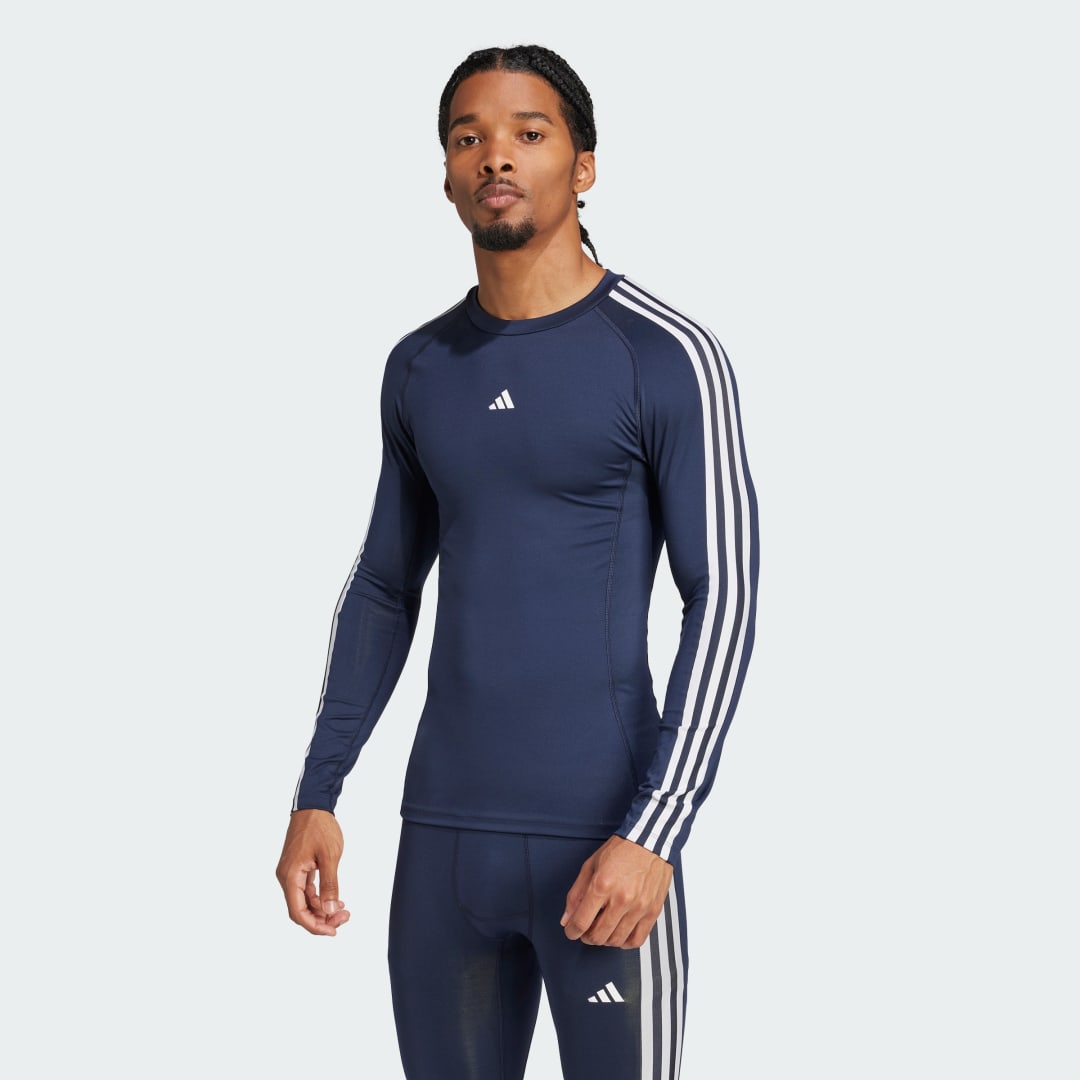 Тениска adidas Performance Techfit Compression Training 3-Stripes Long Sleeve Tee Синьо | IW0657, 0