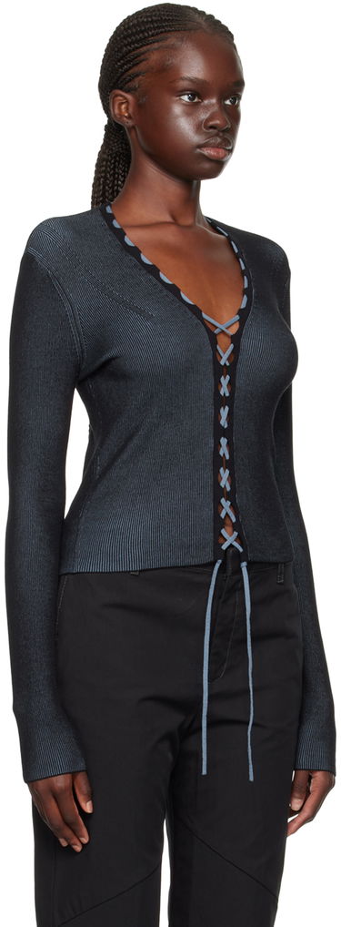 Пуловер Dion Lee Lace-Up Ribbed Cardigan Черно | C7222F23, 1