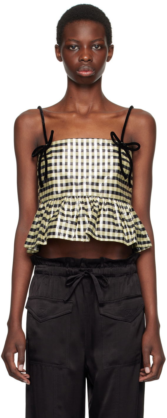 Съкратен топ GANNI Shiny Check Camisole Top Металик | F9701, 0