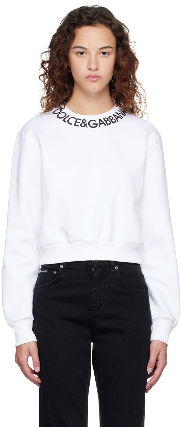 Суитчър Dolce & Gabbana White Cropped Sweatshirt Бяло | F9P35Z HU7H9