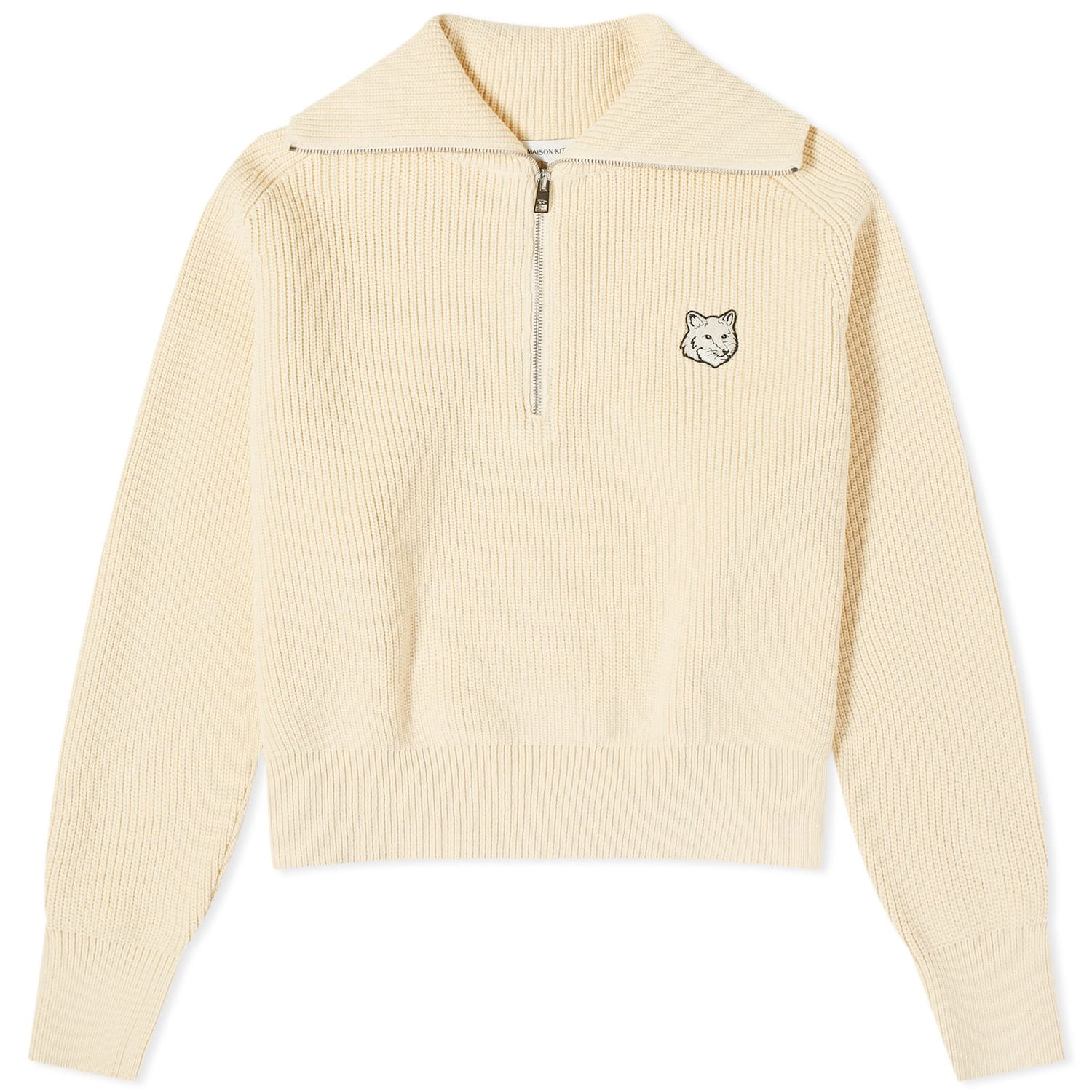Пуловер MAISON KITSUNÉ Maison Kitsuné Bold Fox Head Patch Half Zip Jumper Бежово | MW00807KT1098-P205, 0