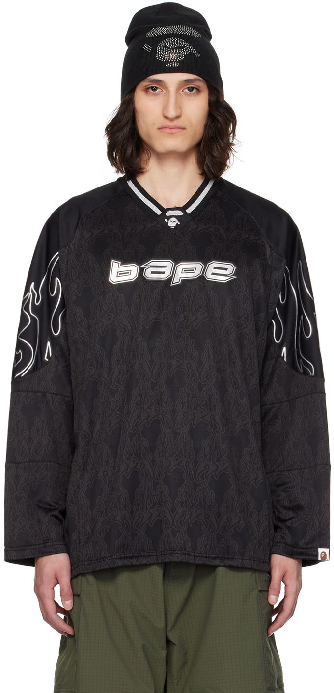 Фланелка BAPE Flame Graphic Long Sleeve T-Shirt Черно | 001LTK301302M, 0