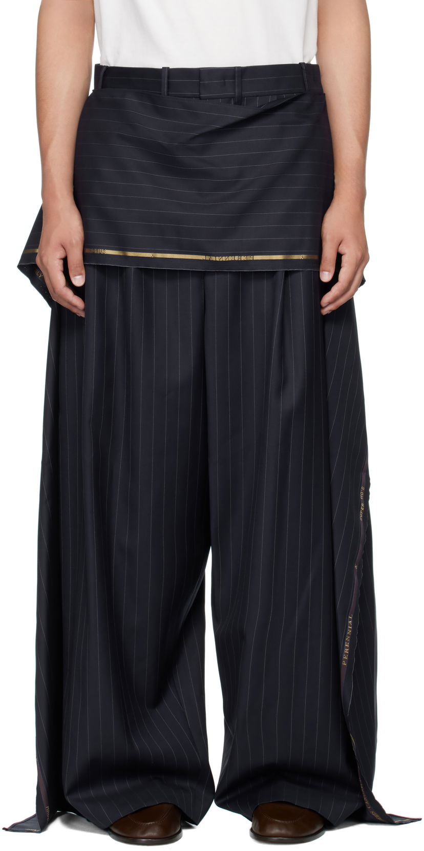 Панталони HED MAYNER Hed Mayner Pinstriped Wide-Leg Wool Suiting Trousers Тъмно синьо | HMMB30039A-HB217