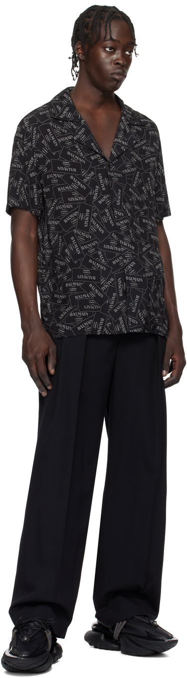 Риза Balmain All-Over Label Print Shirt Черно | EH1HN070VH56, 3