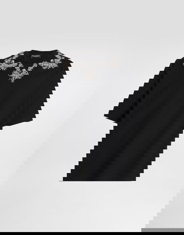 Тениска Dolce & Gabbana Jersey T-shirt with Crystal Embellishment Черно | G8PB8ZHU7SDN0000, 0