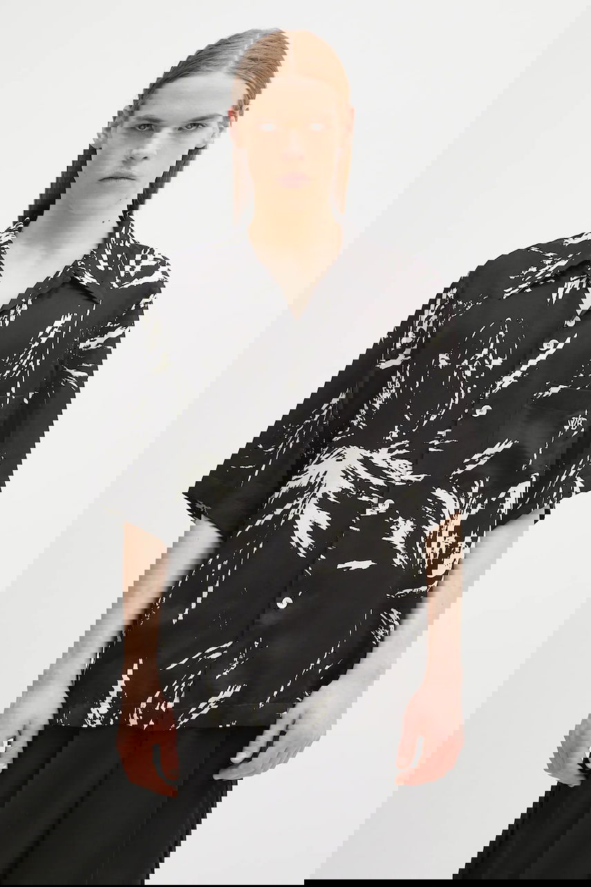 Риза Wales Bonner Wales Bonner Highlife Bowling Relaxed Fit Classic Collar Short Sleeve Abstract Print Shirt Черно | MS25SH08.VI05.9900, 0