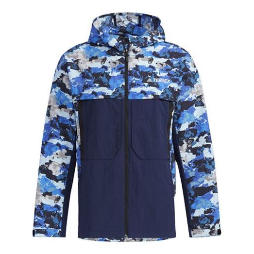 Ветровка adidas Performance Terrex Festiv Camouflage Splicing Hooded Outdoor Jacket Синьо | GN7595, 0