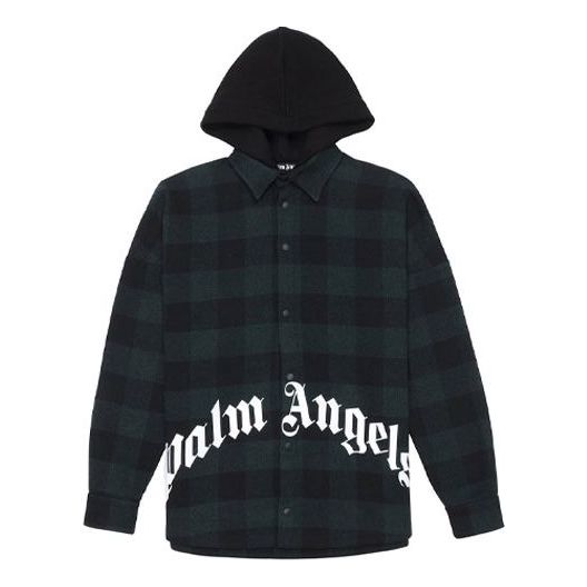 Суитчър Palm Angels Logo Print Hooded Overshirt by PALM ANGELS Зелено | PMGA042E20FAB0015701