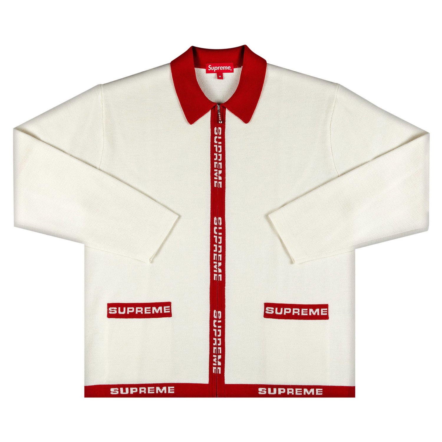 Пуловер Supreme Logo Trim Zip Up Cardigan Бяло | SS21SK12 WHITE, 1