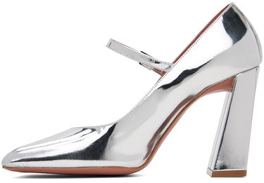 Кецове и обувки Amina Muaddi Metallic Leather Mary Jane Heels Металик | CHARLOTTE MARY JANE BLOCK MIRROR, 2