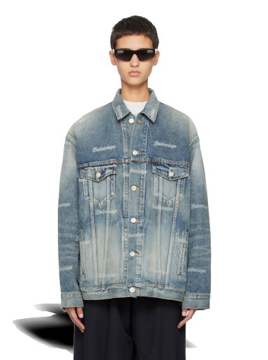 Яке Balenciaga Printed Denim Jacket Тюркоазено | 745037 TNW01