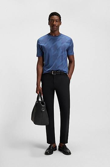Тениска BOSS Houndstooth Jacquard T-Shirt Синьо | 50518869, 1