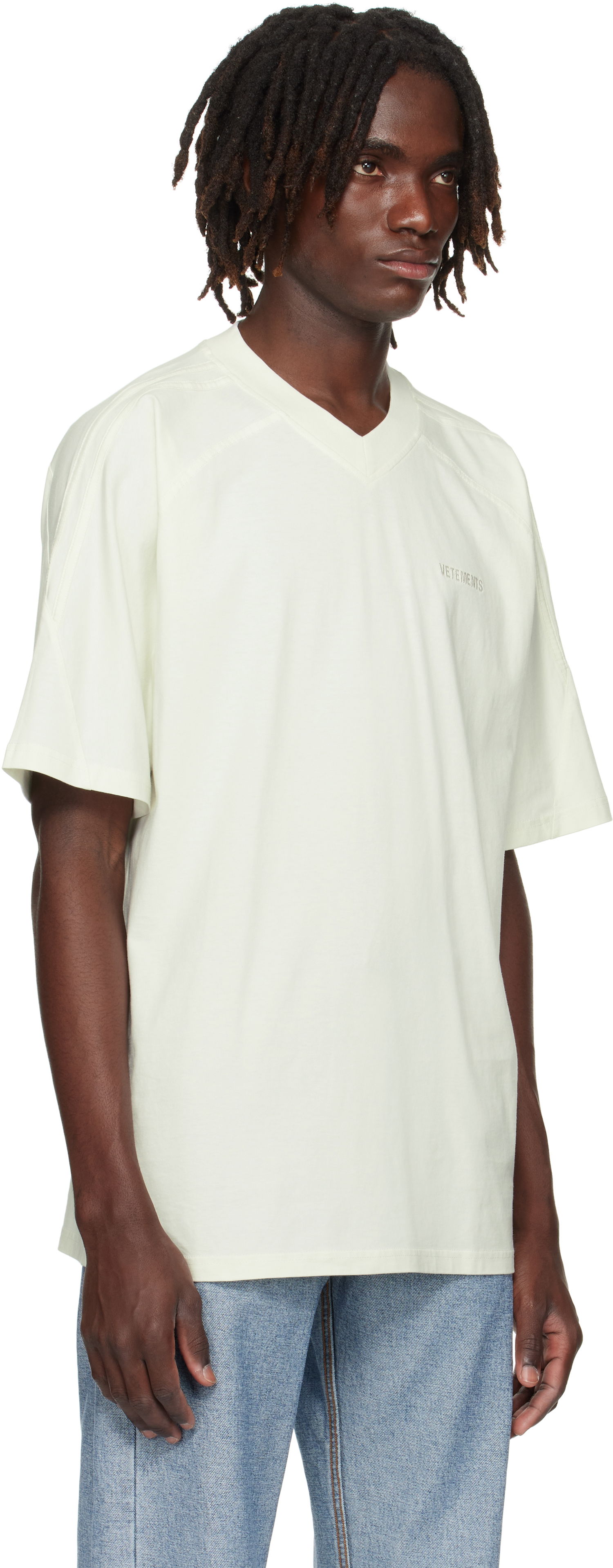 Тениска VETEMENTS Cut-Up V-Neck T-shirt Бяло | UH76TR260I, 1