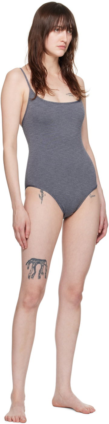 Бански TOTEME TOTEME Square Neck One-Piece Swimsuit Сиво | 243-WSW1031-FB0236, 3