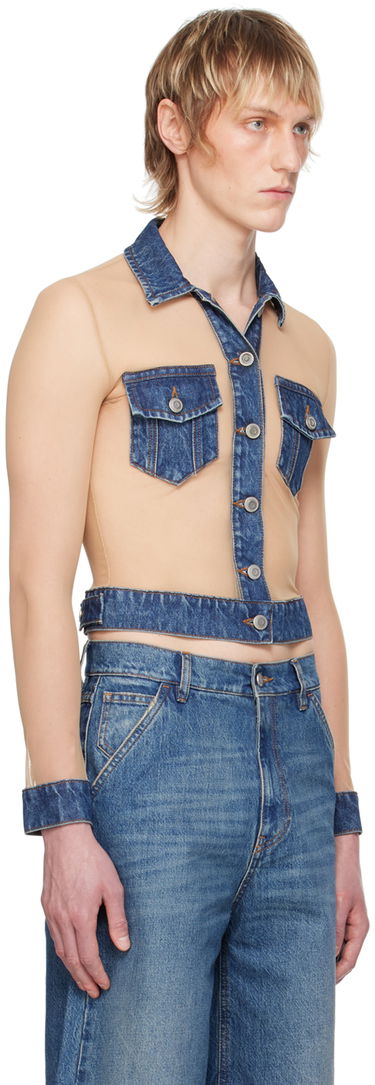 Съкратен топ Coperni Coperni Illusion Denim Shirt Бежово | COPT53569, 1
