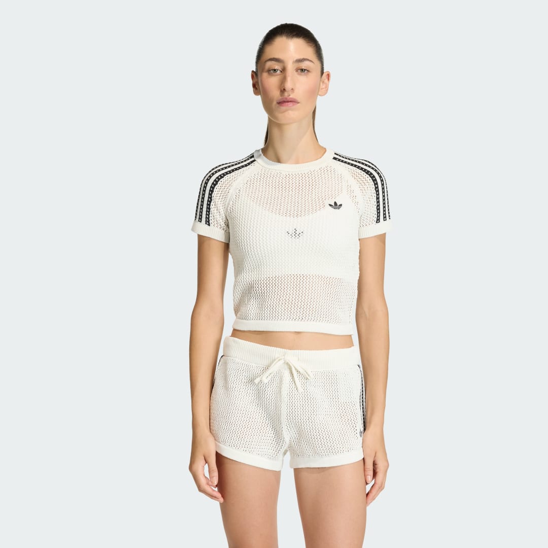 Съкратен топ adidas Performance Knitted Crochet Cali Cropped T-Shirt Бяло | KE0200, 0