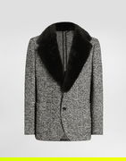 Dolce & Gabbana Single-Breasted Dotted Wool Jacket with Fur Collar