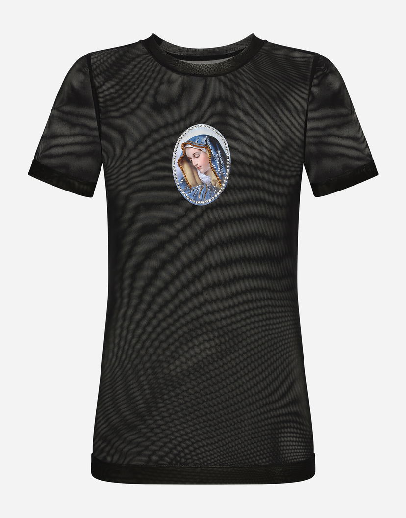 Тениска Dolce & Gabbana Tulle T-shirt With Sacred Image Patch Черно | F8U26ZGDBUAS8400