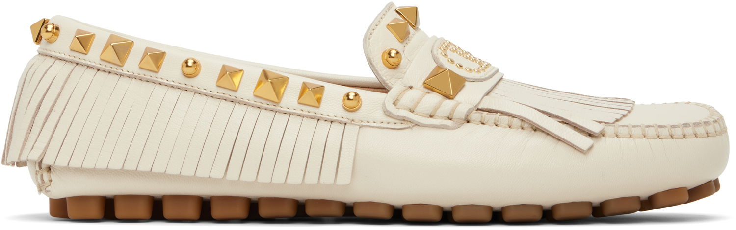 Кецове и обувки Valentino Valentino Garavani Plaster Caster Driver Loafers with Fringes and Pyramid Studs Бяло | 6W2S0LL2FFW, 0