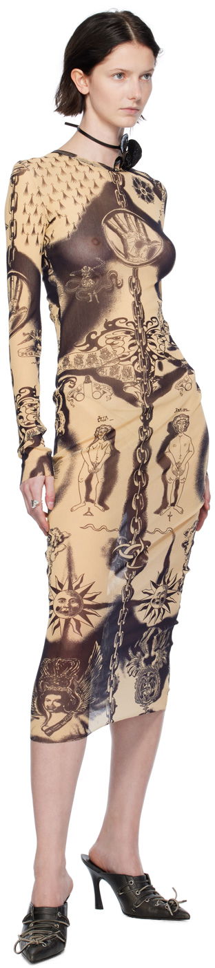 Pокля Jean Paul Gaultier Gaultier Heraldique Mesh Midi Dress Бежово | 23/15-F-RO075-T539-6359, 3
