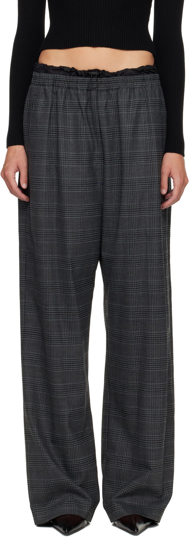 Plaid Wide-leg Drawstring Waist P-Yrite Trousers