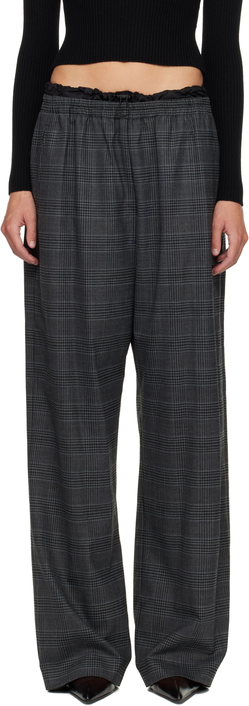 Панталони Diesel Plaid Wide-leg Drawstring Waist P-Yrite Trousers Сиво | A18382 0DEBS
