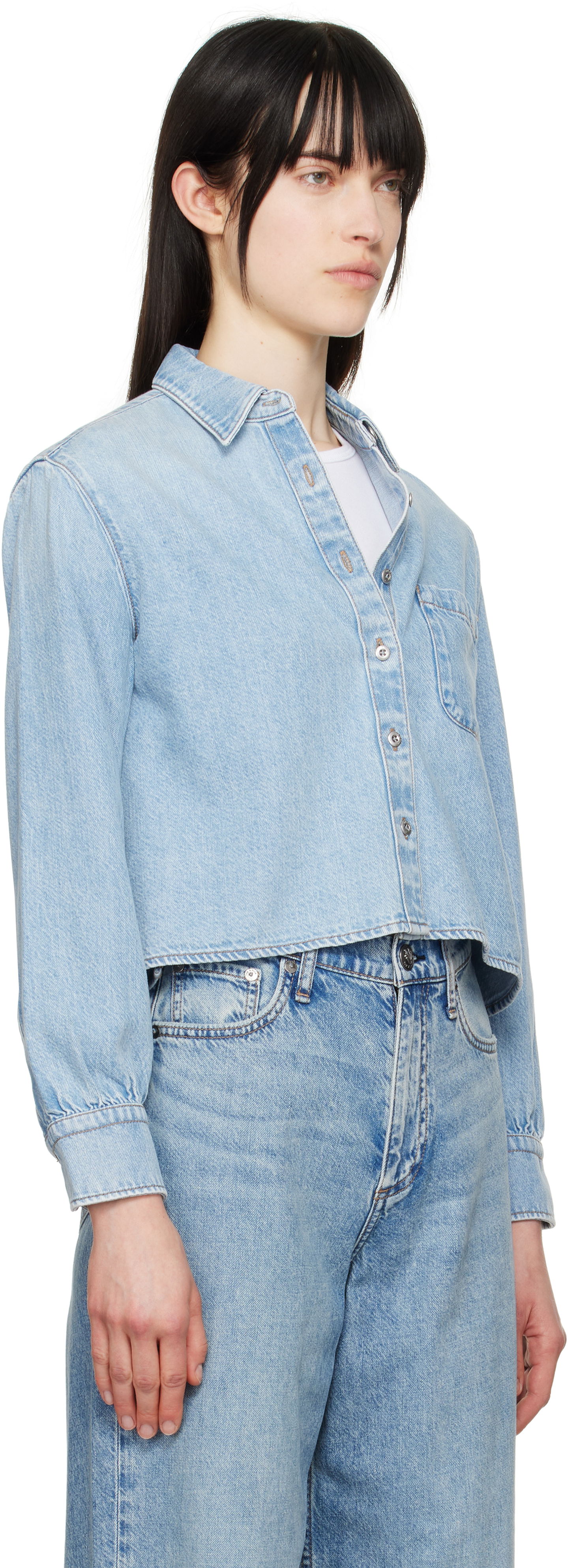 Риза rag & bone Rag & Bone Featherweight Cropped Maxine Denim Shirt Синьо | WDD25S1446UFGR, 1