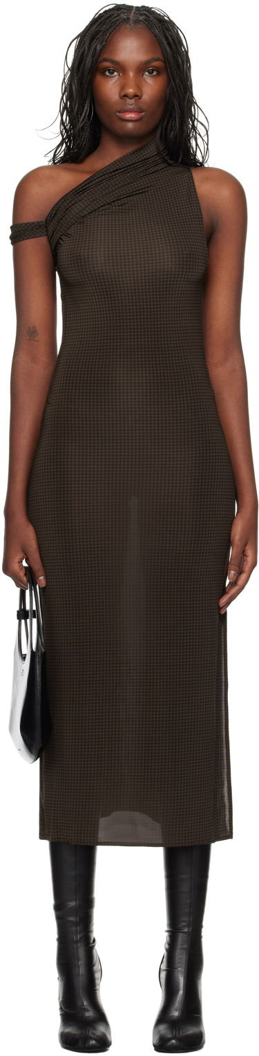 Pокля Courrèges Houndstooth Twist Midi Dress Кафяво | 324JRO450PR0078, 0