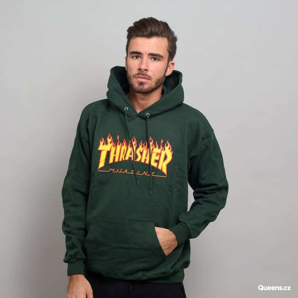 Суитчър Thrasher Thrasher Flame Logo Hoodie Зелено | 144464 Forest Green, 0
