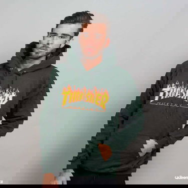 Суитчър Thrasher Thrasher Flame Logo Hoodie Зелено | 144464 Forest Green, 0