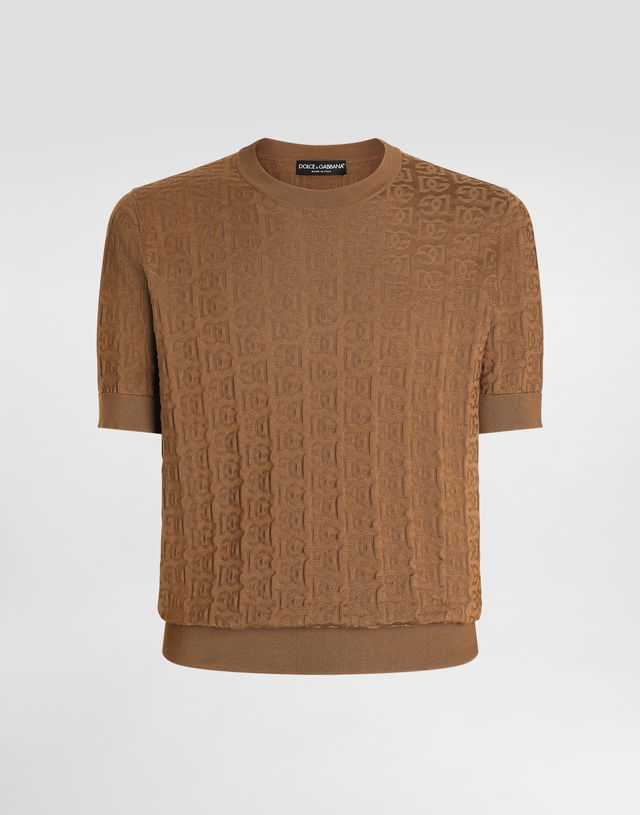 Dolce & Gabbana Silk Round-Neck Sweater with DG Logo Embroidery